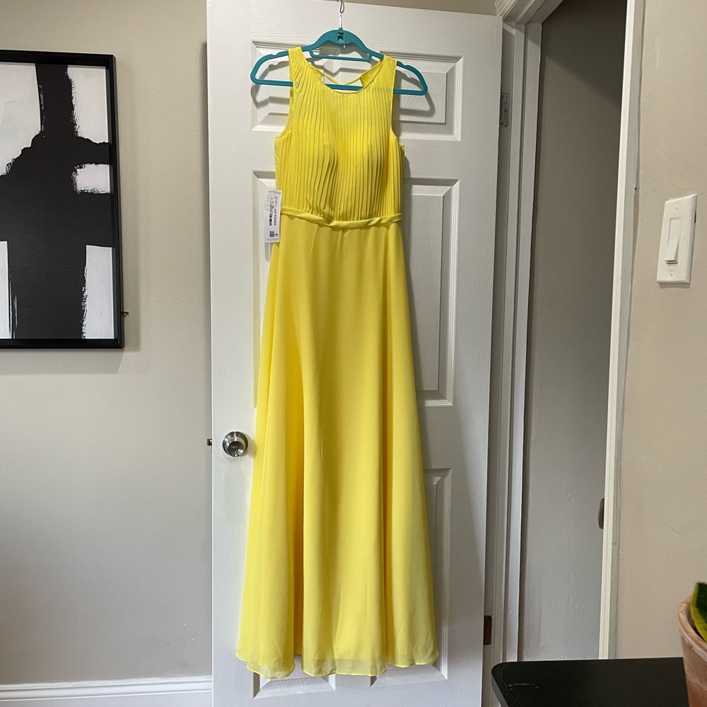 Azazie Yellow Bridesmaid or Prom Dress (gown) size A8. Measurements in photo.